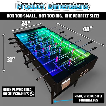 PartyLife 48" Foosball Table w/Folding Steel Legs & Optional LED Lights, Smooth Surface, Extremely Sturdy and Portable! - style: w/ LED Lights
