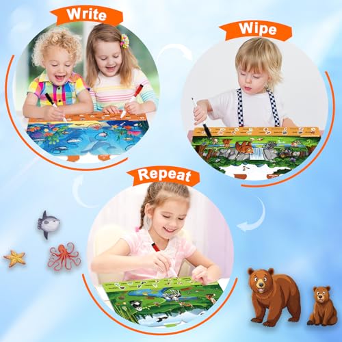 Search and Find Books for Kids 3-5, Reusable Preschool Learning Activities, Perfect Road Trip Car Airplane Games, Educational Toys, Busy Books for 3 4 5 6 Year Old Boys Girl Christmas Birthday Gifts - style: Search and Find Animals