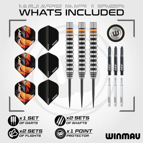 WINMAU Fury 18-20 Gram Tungsten Softip Darts Set with Prism Flights and Vecta Shafts (Stems) - style: 22g