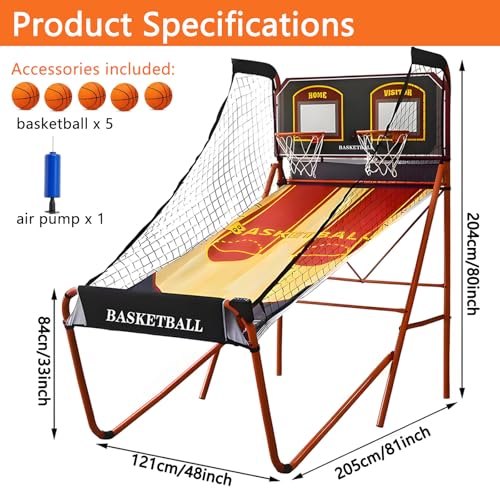 Foldable Indoor Basketball Arcade Game, Smart Basketball Hoop Game Console, with LED Scoreboard & 8 Game Modes, Durable Design & Easy Setup, Interactive Fun