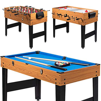 Giantex Multi Game Table, 3-in-1 48" Combo Game Table w/Soccer, Billiard, Slide Hockey, Wood Foosball Table, Perfect for Game Rooms, Arcades, Bars, Parties, Family Night