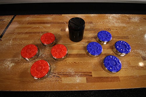 Atomic 9’ LED Shuffleboard Tables with Poly-Coated Playing Surface for Smooth, Fast Puck Action and Pedestal Legs with Levelers for Optimum Stability and Level Play