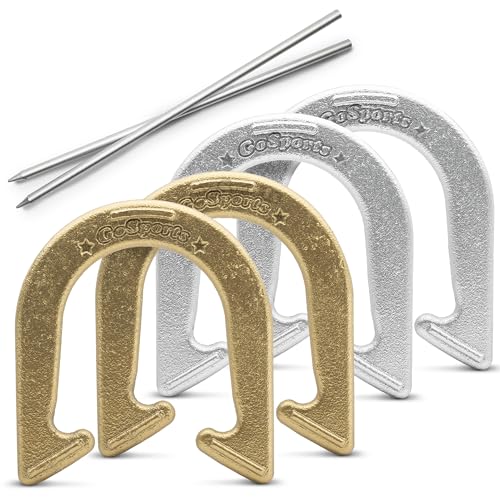 GoSports Steel Horseshoes Outdoor Game Set - Gold & Silver or Red & Blue - Official Size and Weight - color: Gold & Silver