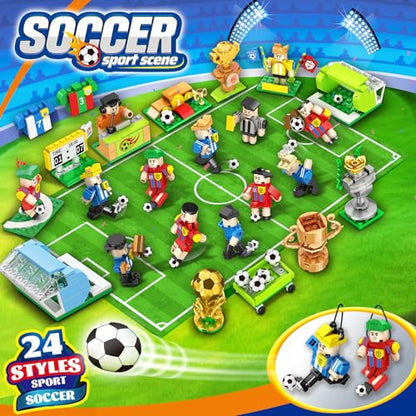 Parsin Soccer Building Blocks Toys Set, 2026 World Cup Theme 24-Pack Blind Box with Stadium, Figures & Keychains, 712 PCS Soccer Gifts for Fans, Individually Wrapped Party Favors
