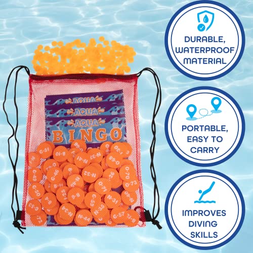 Aqua Pool Bingo Diving Game for Adults & Kids- Swim for & Call 75 Sinking Numbers, Fill Your Card To Win- Includes 200 Marker Chips, 10 Waterproof Play Cards, Summer BBQ Fun, Beach Party Activity Toy