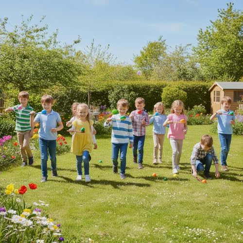 24PCS Egg Spoon Race Game Set, Relay Race Games Wooden Egg Balance Game for Outdoor Lawn Games