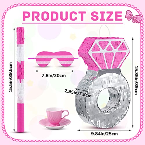 Deekin Pink Diamond Ring Piñata for Engagement Princess Piñata Bridal Bachelorette Party Supplies Wedding Theme Decoration with Blindfold and Stick, 15 x 10 x 3 Inches - style: Pink Diamond Ring