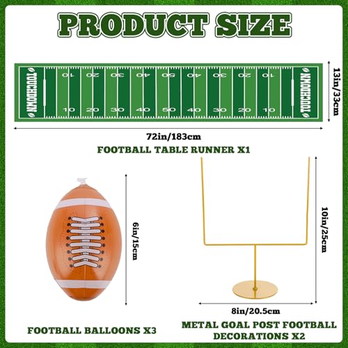 6 Pcs Metal Football Goal Post Party Decorations Kit Includes 2 Metal Football Field Goal Post Centerpieces 1 Sport Field Table Runner 3 Mini Balls for Sports Theme Game Day Birthday Party Table Decor