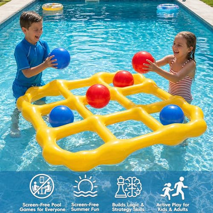 Tic-Tac-Toe Pool Toys Game Set, Giant Inflatable Floating Board Set with 10 Balls, Pool Toys Party Game for Kids Adults Teens, Summer Water Party Backyard Beach Yard Field Day Outdoor Activities