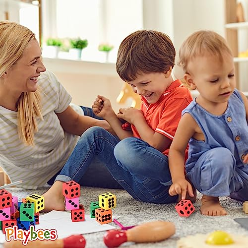 Big Foam Dice Set 24 Pack, 1.5 Inch Large Colorful Jumbo Dice for Kids - Non-Toxic, Soft Foam Cubes for Classroom Math & Party Supplies | Family Game Night, Ages 3+ - Playbees - style: 24 Pack