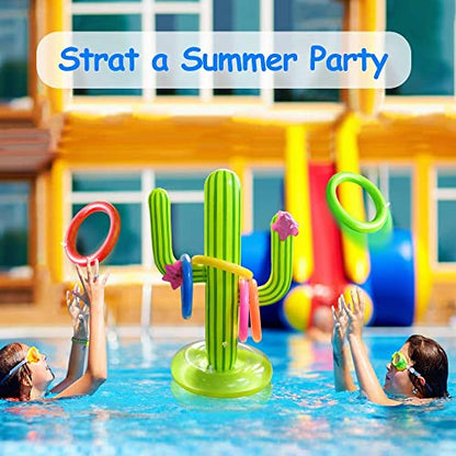 UNIME 2 Pack Inflatable Cactus Ring Toss Game Set,Cactus Target Toss Game Toys Summer Floating Swimming Ring Toss Game Toy for Fiesta Party Accessories Hawaiian Pool Beach Party Decoration Supplies