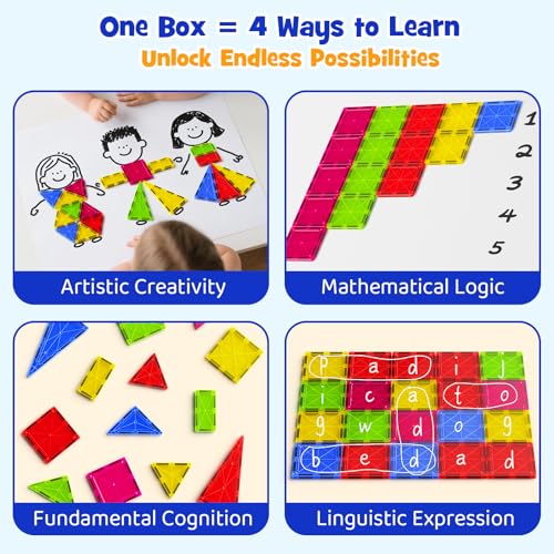 Jumbo Magnetic Tiles with Secure Metal Case, 32 Pcs Large Magnetic Building Blocks for Kids 3-8, STEM Toys for Toddlers, Preschool Learning Montessori Toys, Age 3+ Boy Girl Gift - size: Large
