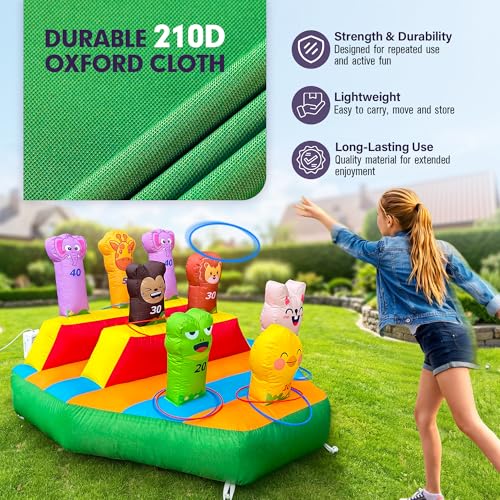 6FT Inflatable Ring Toss Game with 20 Rings & Built-in Blower, Inflatable Carnival Toss Game for Backyard, Camping, Event, Family Party