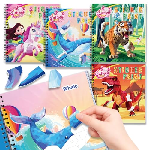 4Pcs Educational Sticker Puzzle Book for Kids, Travel Puzzle Sticker by Number Activity Books with Story - Airplane Car Road Trip for Girls Kids Early Learning, Screen Free, Separation Anxiety Gifts - color: Style-2-4pcs