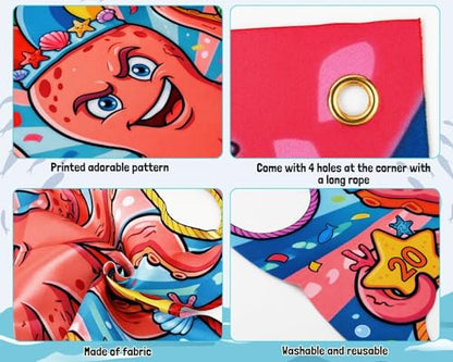 DS. DISTINCTIVE STYLE Ocean Theme Toss Game Banner with 4 Bean Bags for Carnival Party, Indoor Outdoor Activities Birthday Party Decoration