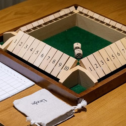 11.8 Inch Shut The Box Dice Game, 2-4 Player Wooden Board Table Math Games, Classic Shut The Box Board Game