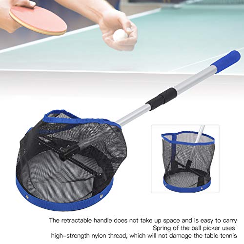 Large Capacity Table Tennis Ball Pickup Storage Net Portable Ball Picker Container with Retractable Handle and Angle
