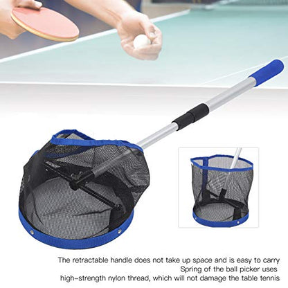 Large Capacity Table Tennis Ball Pickup Storage Net Portable Ball Picker Container with Retractable Handle and Angle