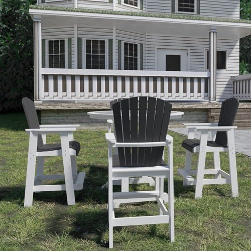 Outdoor Tall Adirondack Chairs Set of 2, Patio Bar Stool Chair with High Back, Widened Arms, All-Weather Balcony Chair for Backyard, Garden, Yard (White & Grey) - color: Tall Adirondack Chair Set of 2