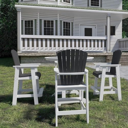Outdoor Tall Adirondack Chairs Set of 2, Patio Bar Stool Chair with High Back, Widened Arms, All-Weather Balcony Chair for Backyard, Garden, Yard (White & Grey) - color: Tall Adirondack Chair Set of 2