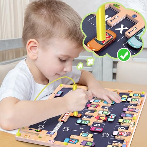 Scuwtocn Wooden Magnetic Alphabet Maze Letter Puzzle, Montessori Fine Motor Skills Toys for Boys Girls 3 4 5 Years Old, ABC Learning Toys for Kids Age 3+, Christmas, Birthday Present