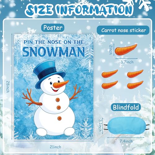 Faccito Pin The Nose On The Snowman Game Winter Party Games Snowman Poster Games with 24 Carrot Nose Stickers 1 Blindfold for Winter Holiday Birthday Party Activities Game Supplies - style: Snowman 2