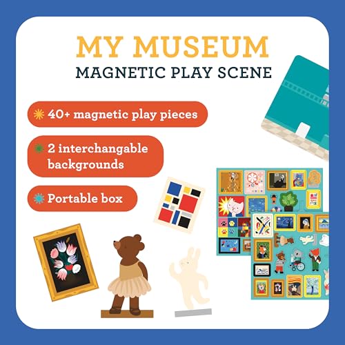 Petit Collage: My Museum Magnetic Play Scene - Fill the Museum with Iconic Art Pieces and Take Your Animal Friends on a Tour- Includes 2 Play Scenes and Over 40 Play Pieces - Great Travel Activity - color: My Museum