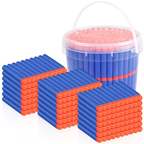 Pokiiulk Refill Darts Bullets Compatible with Nerf Guns N-Strike Elite Series, 300PCS Refill Darts Premium Foam Bullets Pack with Portable Storage Bucket - color: 300 DARTS