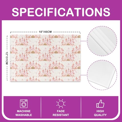 Erosebridal Cartoon Placemats 12X18 Inch Set of 4,Cute Fantasy Dreamy Castle Place Mats for Girls Child Kids,Beautiful Ribbon Floral Flowers Blossom Petals Waterproof Placemats for Kitchen Table - color: Hot Pink Brown Off White