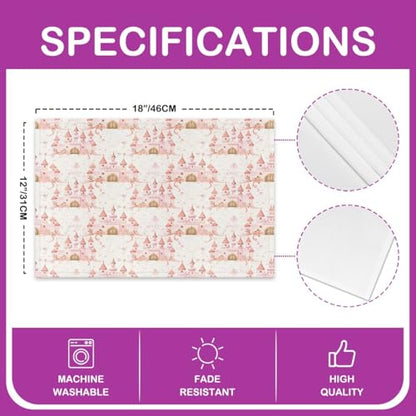 Erosebridal Cartoon Placemats 12X18 Inch Set of 4,Cute Fantasy Dreamy Castle Place Mats for Girls Child Kids,Beautiful Ribbon Floral Flowers Blossom Petals Waterproof Placemats for Kitchen Table - color: Hot Pink Brown Off White
