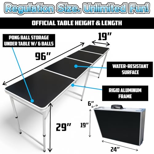 8-Foot Regulation Length Folding Table w/Optional Cup Holes, LED Lights, Custom Graphic (Choose Your Model) - color: Black, style: w/ LED Lights
