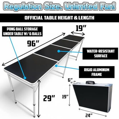 8-Foot Regulation Length Folding Table w/Optional Cup Holes, LED Lights, Custom Graphic (Choose Your Model) - color: Black, style: w/ LED Lights