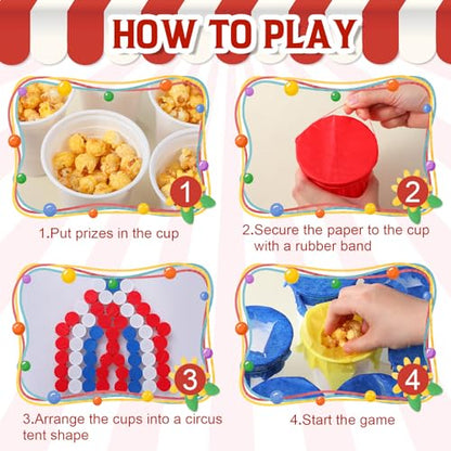 Domensi 60 Pack Carnival Party Game Punch Game Set DIY Prize Punch Boxes Includes Plastic Cups Tissue Paper Rubber Bands Blindfolds and Red Pens for Carnival Circus Activities Party Favors Supplies