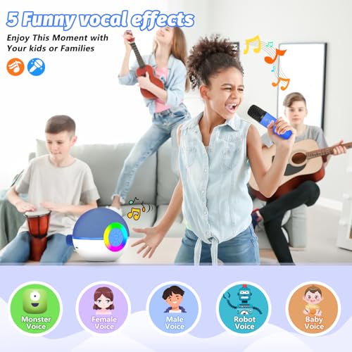 goopow Mini Karaoke Machine Speaker for Kids Adults, Portable Bluetooth Microphone Song Toys with LED Light, Best Chritmas Birthday Festival Gift for 3 4 5 6 7 8+ Year Old Girls Boys (Blue-2MIC) - color: Blue-2Mic