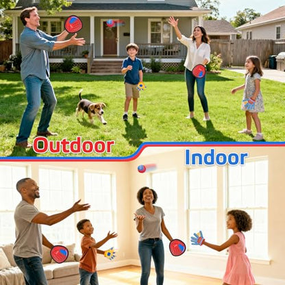 JoyCat Toss and Catch Ball Game with 2 Gloves for Kids & 2 Paddles for Adult or Kids, Outdoor Toys for Family Camping, Beach & Yard Games, Toddler Baseball Glove, Gifts for 3-12 Year Old