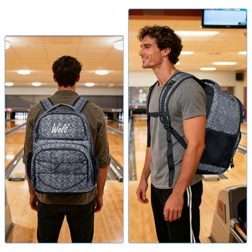WOLT Bowling Ball Bag,2 Ball Bowling Backpack with Protective Foam Padded & Shoe Compartment Fits Up to Mens Size 16 - color: Healthygrey