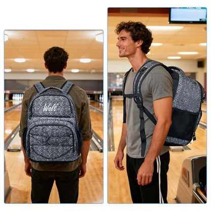 WOLT Bowling Ball Bag,2 Ball Bowling Backpack with Protective Foam Padded & Shoe Compartment Fits Up to Mens Size 16 - color: Healthygrey