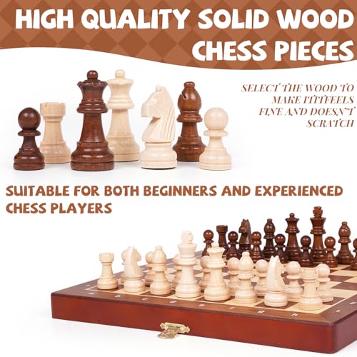 Magnetic Travel Chess Set with Wooden Folding Board – 12 Inch Portable Magnetic Chess Board Game with Handcrafted Wooden Pieces, 2 Extra Queens, Strategy Chess Set for Adults Kids Beginners