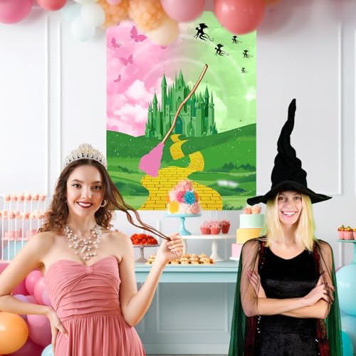 Faccito Witch Party Decorations Pin The Broom Pink and Green Games with Large Poster 24 Stickers and Blindfold Games Set for Halloween Witch Party Decorations Pink and Green Activities Supplies - style: Witch