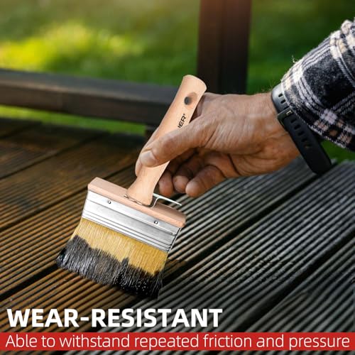 Wesquer Deck Stain Brush 3 Piece Limewash Paint Brush Deck Paint Brush Wood Stain Brushes for Staining Wood Decks Fences Furniture Siding Interior Exterior Projects