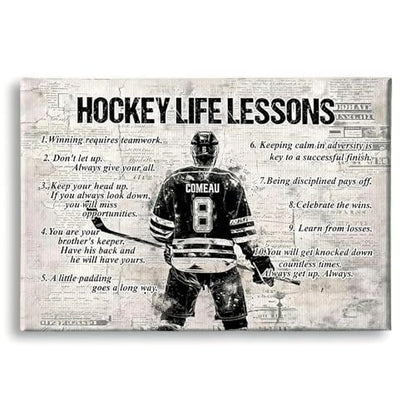 Personalized Hockey Life Lessons Canvas, Custom Hockeys Poster Print, Motivational Hockey Gift For Boys, Men, Hockeys Players - color: Design 08