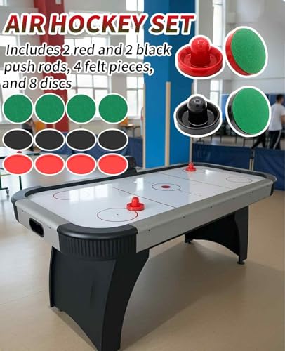 16PCS Air Hockey Pucks and Paddles, Mini Goal Handles Pushers (4 Pushers 4 Pads 8 Pucks)