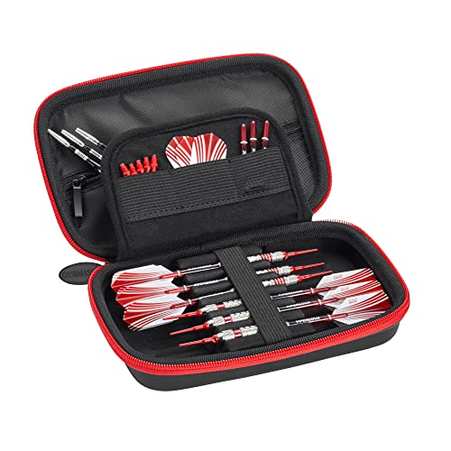 Casemaster Sentinel 6 Dart Case, Holds Extra Accessories, Tips, Shafts and Flights, Compatible with Steel and Soft Tip Darts, Impact & Water Resistant Tactech Shell, Red Zipper - color: Red