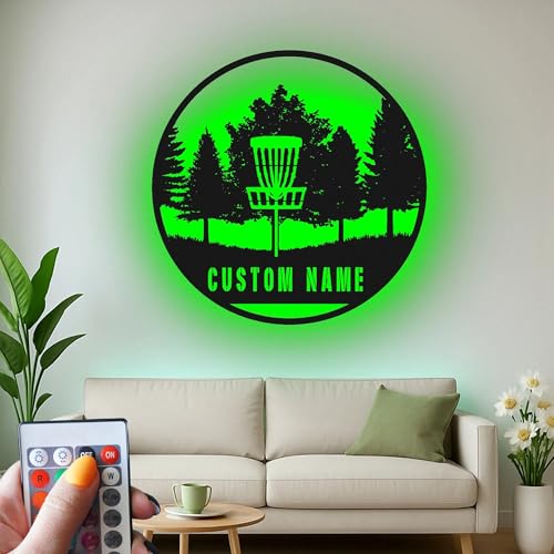 Custom Disc Golf Basket Led Light Metal Wall Art Personalized Gift for Disc Golf Enthusiasts Outdoor Sports Decor