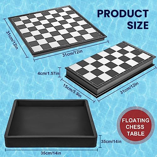 Liliful Floating Multi Game board Reversible Foldable Chess Board Tic Tac Toe Portable Travel Backgammon Chess and Checkers Game Set Pool Board Games for Family Pool Playing Board Games (3 in 1 Chess)