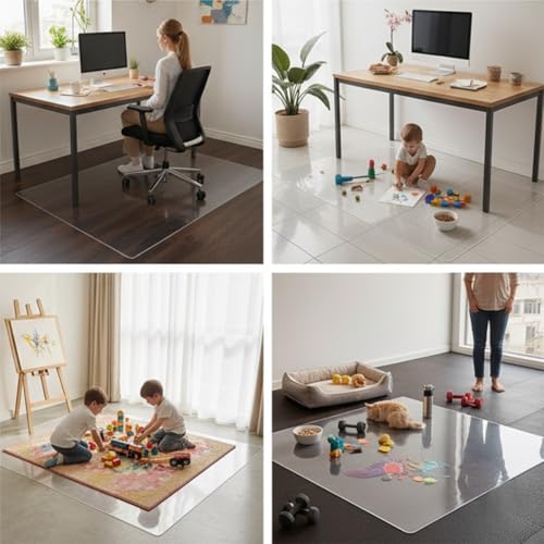 1.5mm Thick PVC Clear Chair Mat for Hardwood Floor, Waterproof Heavy Duty Floor Protector Mats, Non-Slip Transparent Desk Chair Mat for Home Office, Floor Mat for Rolling Chairs