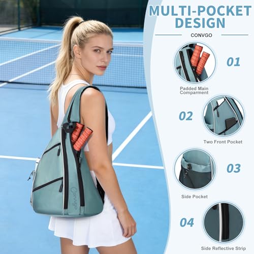 Pickleball Bag for Women Men, Adjustable Pickleball Backpack, 2 in 1 Sports Sling Bag for Pickleball Tennis - color: Blue Grey