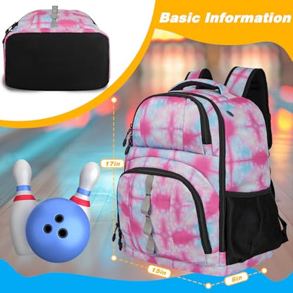 Goloni 2 Ball Bowling Backpack,Bowling Ball Bag with Shoe Compartment & Portective Foam Padded, Fits Shoes Up to US Size 16 - color: Dyeing