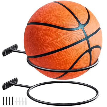 Mounted Ball Wall Storage Display Universal Ball Rack Metal Black Rack Holder Space Saver for Basketball Football Volleyball Soccer Storage Display - size: 2 Pack/6in
