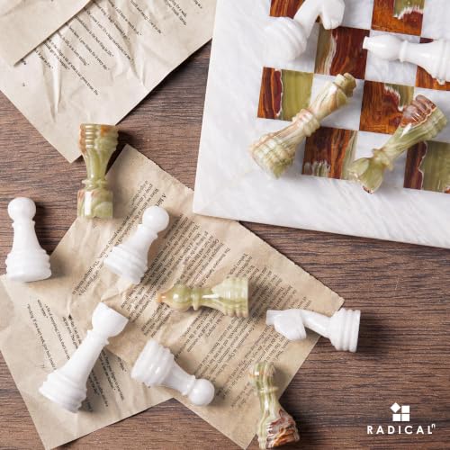 Radicaln Marble Chess Pieces 3.5" Handmade White & Green Chess Figures | Natural Stone, Hand Polished, Premium Finish, 32 playing Pieces, Unique Veining, Timeless Design - color: White and Green